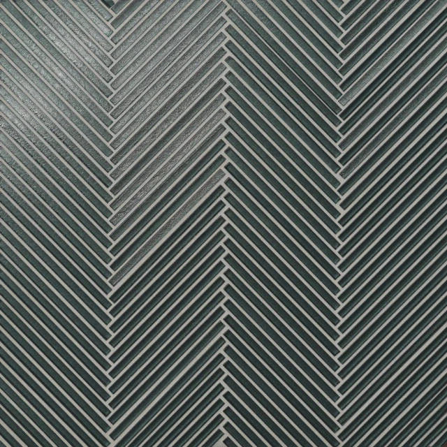 Kaikos Dark Green Matte Skinny Chevron 11.25x11.25 All Glass Mosaic