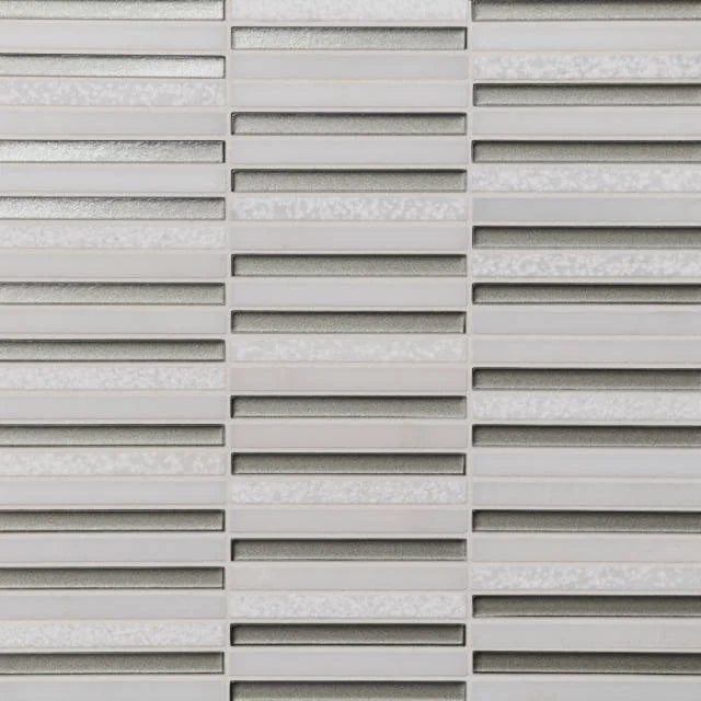 Kaikos Gray & Oriental White 12x11.75 Stacked Gls/Stn Mosaic