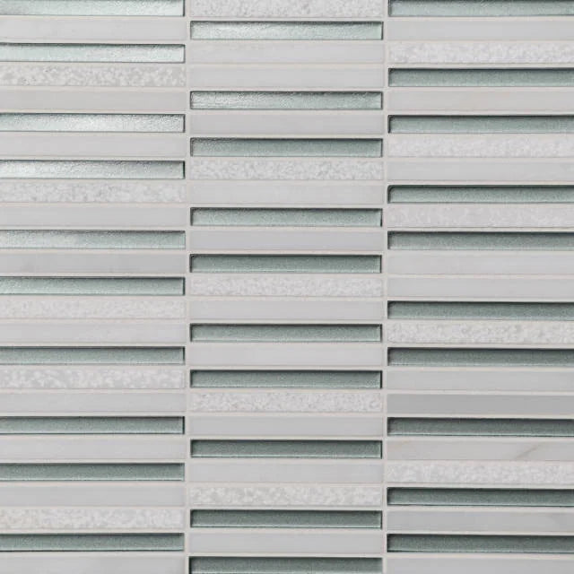 Kaikos Light Green & Oriental White 12x11.75 Stacked Glass/Stone Mosaic