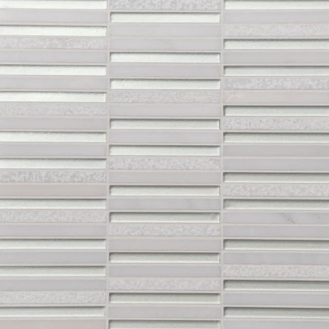 Kaikos Pearl & Oriental White 12x11.75 Stacked Glass/Stone Mosaic
