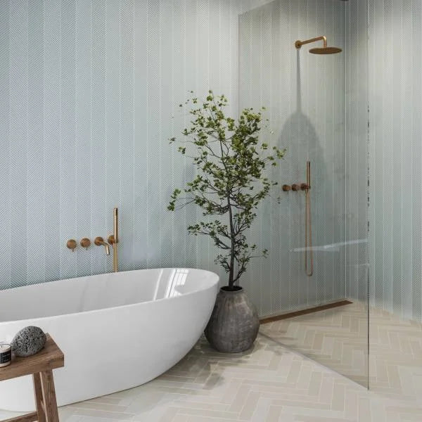 Kaikos Silver & White Carrara 3/8x4 Stacked 12x11.75 Glass Mosaic