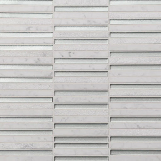 Kaikos Silver & White Carrara 3/8x4 Stacked 12x11.75 Glass Mosaic