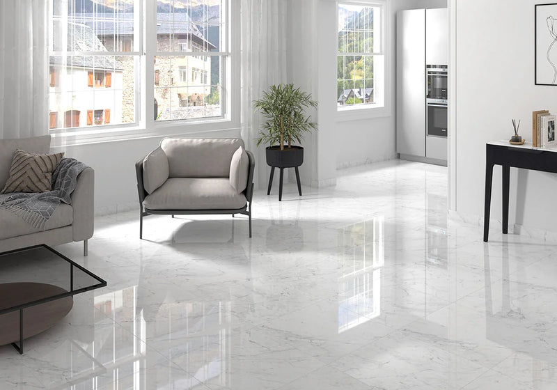 Kaya Carrara Bianco 12x24 Polished Porcelain Marble Look Floor Tile