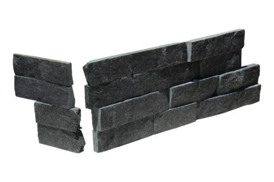 Kings Black Stone Split Face 6 x 18 x 6 (2 Pc) Dog Ear Corner Stone Veneer