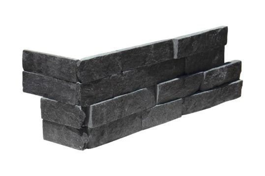Kings Black Stone Split Face 6 x 18 x 6 (2 Pc) Dog Ear Corner Stone Veneer