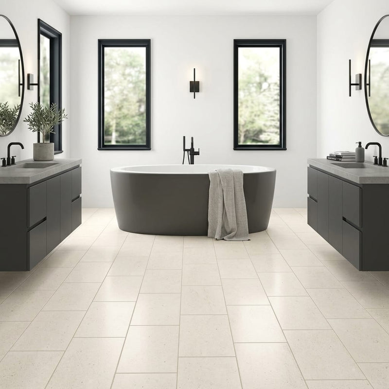 Konkrete Bianco Matte 12x24 Porcelain Tile — Bathroom floor