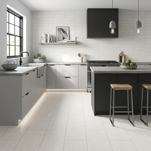 Konkrete Bianco Matte 12x24 Porcelain Tile — Kitchen floor