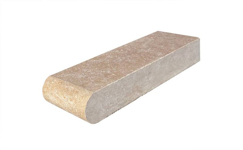 Close-up of Noce Toros Travertine Unfilled & Honed 3/4 x 12 Pencil Tile, in Noce tones.