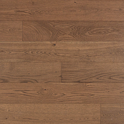 Ladson Clayborne brushed engineered hardwood flooring with warm medium-brown oak grain, natural knots and staggered plank joints.