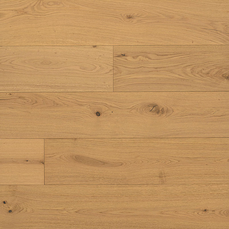 Ladson Northcutt 7x74 brushed genuine hardwood planks in a horizontal staggered layout with golden brown tones, natural grain and knots.