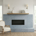 Lagos Blue Azul 12x24 Honed Limestone Tile — Living Room fireplace surround