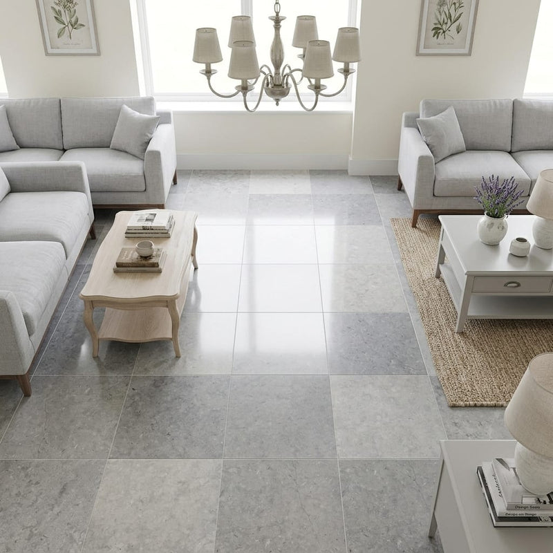 Lagos Blue Azul 18x18 Honed Limestone Tile — Family Room floor
