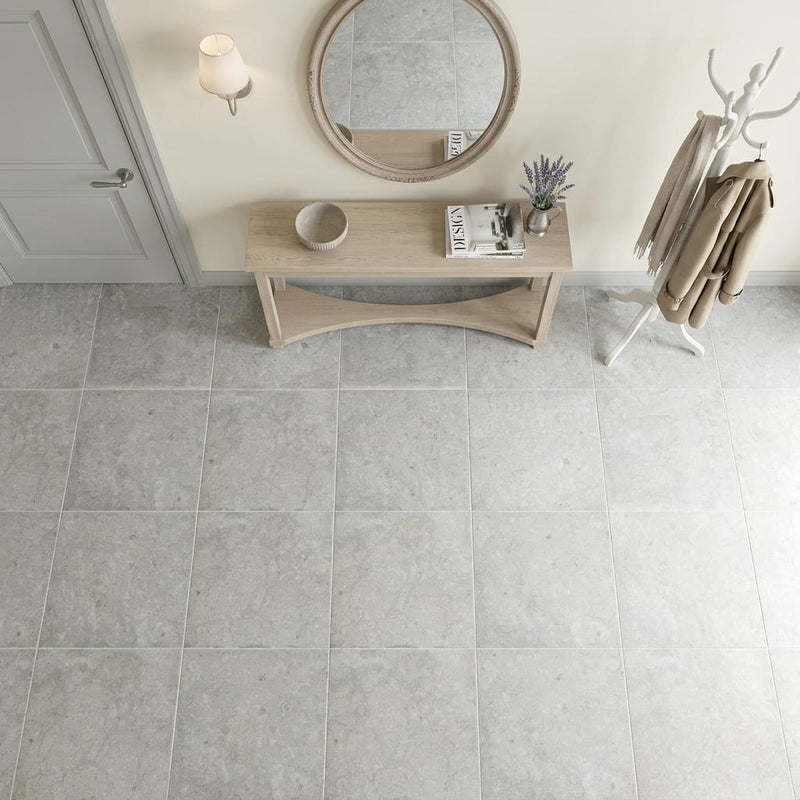 Lagos Blue Azul 24x24 Honed Limestone Tile — Foyer floor