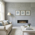 Lagos Blue Azul 24x24 Honed Limestone Tile — Living Room feature wall