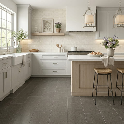 Lagos Blue Limestone Tile 12x24 Honed 3/8 inch — Kitchen floor