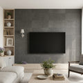 Lagos Blue Limestone Tile 12x24 Honed 3/8 inch — Living Room feature wall