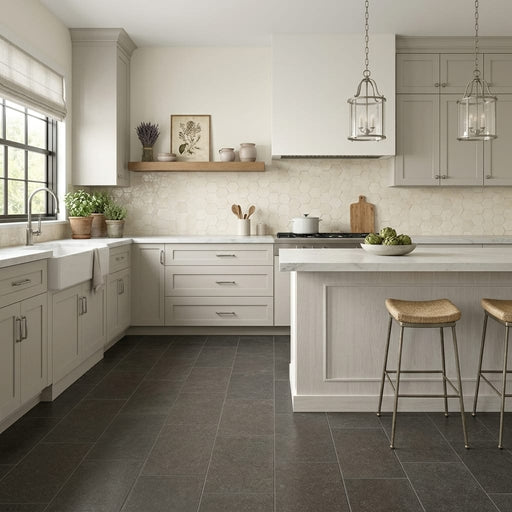 Lagos Blue Limestone Tile 12x24 Leathered 3/8 inch — Kitchen floor