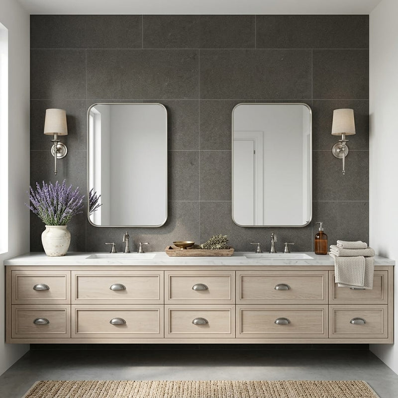 Lagos Blue Limestone Tile 18x36 Honed 3/8 inch — Bathroom vanity wall