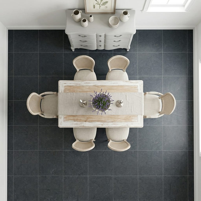 Lagos Blue Limestone Tile 24x24 Honed 3/8 inch — Dining Room floor