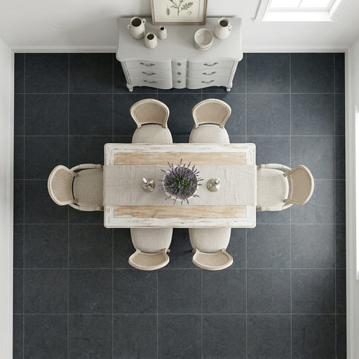 Lagos Blue Limestone Tile 24x24 Honed 3/8 inch — Dining Room floor