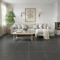 Lagos Blue Limestone Tile 24x24 Honed 3/8 inch — Living Room floor