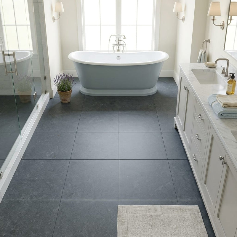 Lagos Blue Limestone Tile 24x24 Honed 3/8 inch — Primary Bath floor