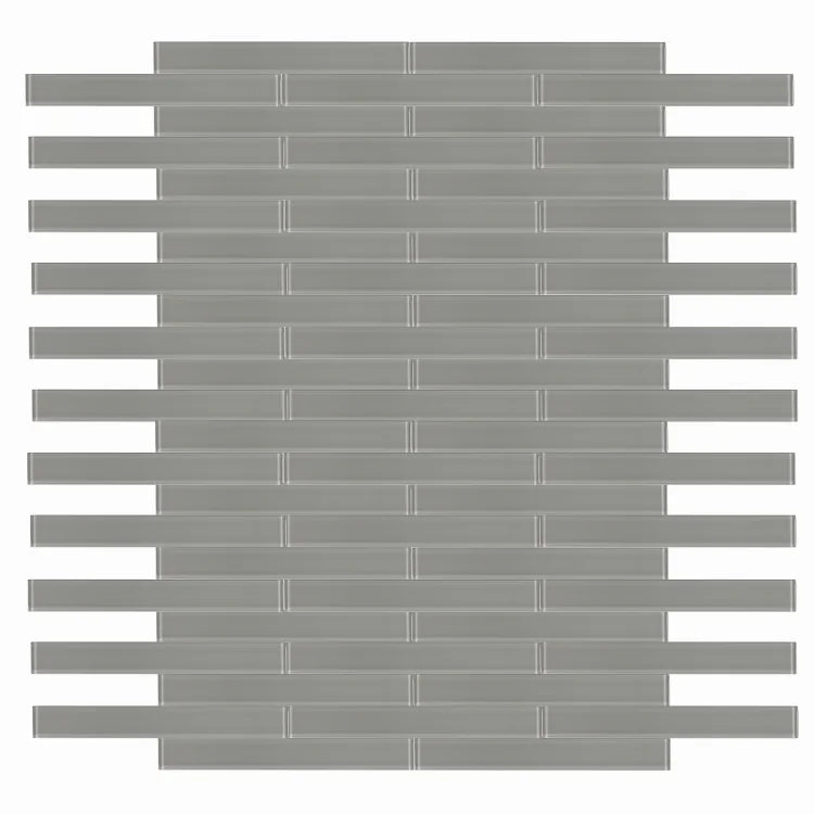 Large Glass Tile MIA Grey 2x16 Glossy Glass Mosaic
