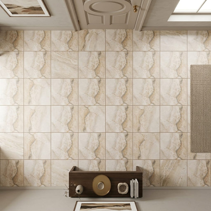 Latravonya Travertine 12x12 Filled & Honed Travertine Tile — Hallway floor