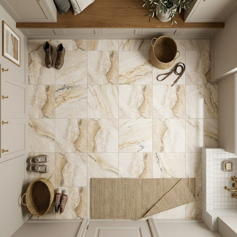 Latravonya Travertine 12x12 Filled & Honed Travertine Tile — Mudroom floor