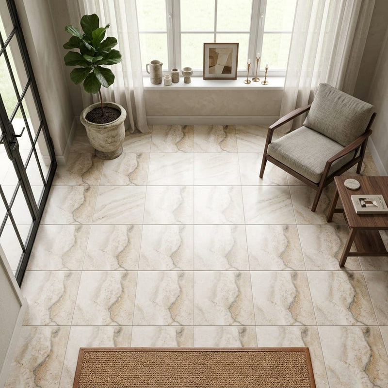Latravonya Travertine 12x12 Filled & Honed Travertine Tile — Sunroom floor
