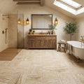Latravonya Travertine 12x12 Tumbled Travertine Tile — Bathroom floor