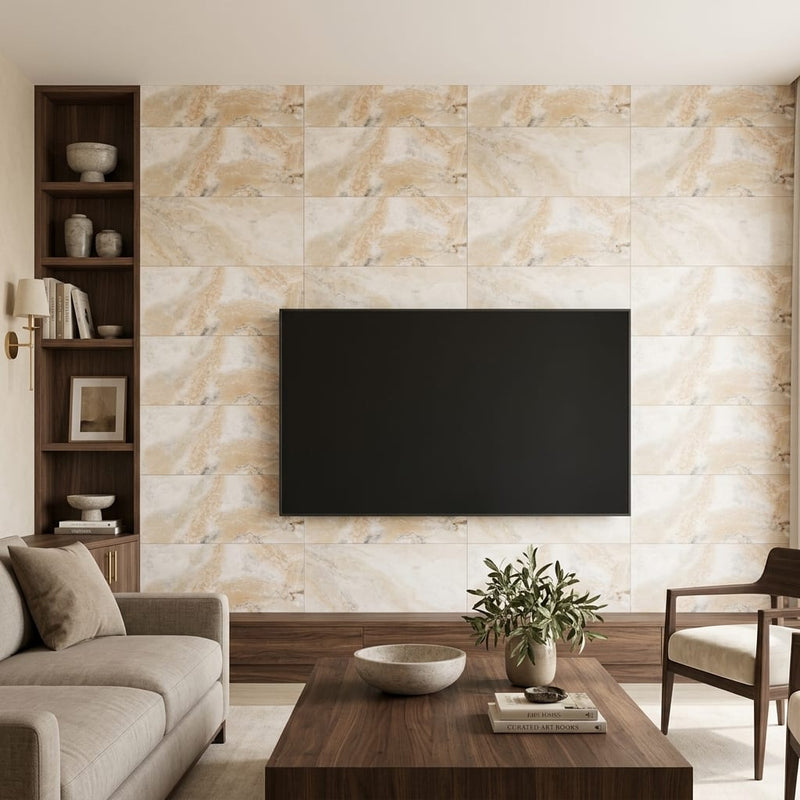 Latravonya Travertine 12x24 Filled & Honed Travertine Tile — Living Room feature wall