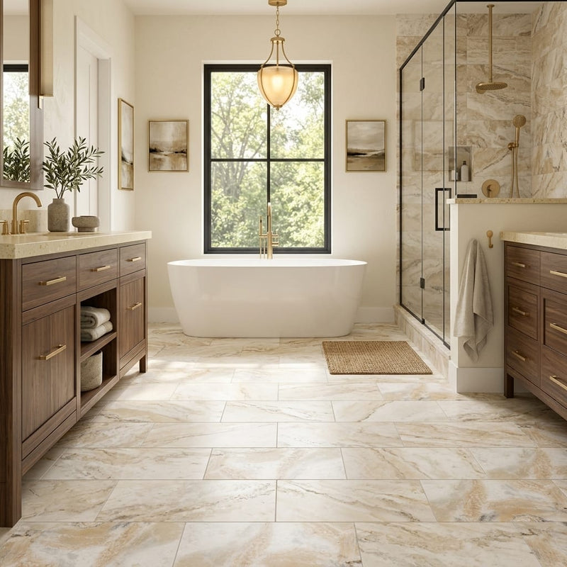 Latravonya Travertine 12x24 Filled & Honed Travertine Tile — Primary Bath floor