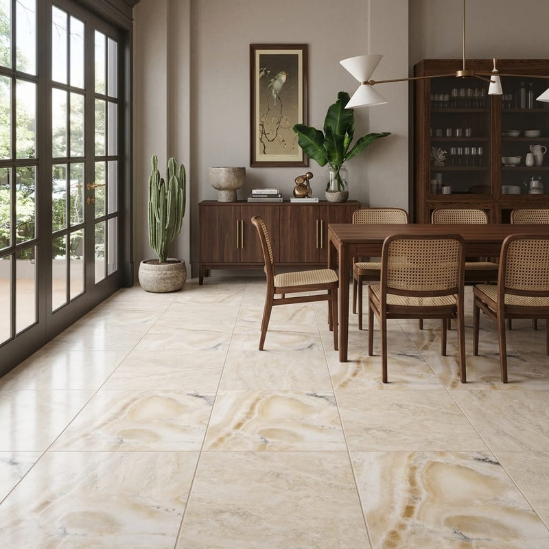 Latravonya Travertine 18x18 Filled & Honed Travertine Tile — Living Room floor