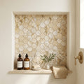 Latravonya Travertine 2x2 Filled & Honed Travertine Hexagon Mosaic — Bathroom niche