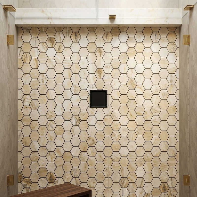 Latravonya Travertine 2x2 Filled & Honed Travertine Hexagon Mosaic — Bathroom shower floor