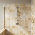 Latravonya Travertine 2x2 Filled & Honed Travertine Mosaic — Bathroom shower wall