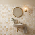 Latravonya Travertine 2x2 Filled & Honed Travertine Mosaic — Powder Room wall