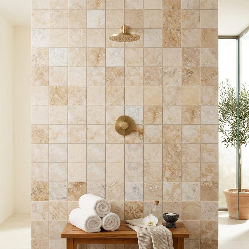 Latravonya Travertine 2x2 Filled & Honed Travertine Mosaic — Spa spa interior