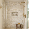 Latravonya Travertine 4x12 Filled & Honed Travertine Tile — Bathroom shower wall