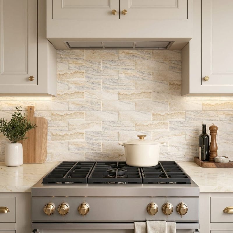 Latravonya Travertine 4x12 Filled & Honed Travertine Tile — Kitchen backsplash