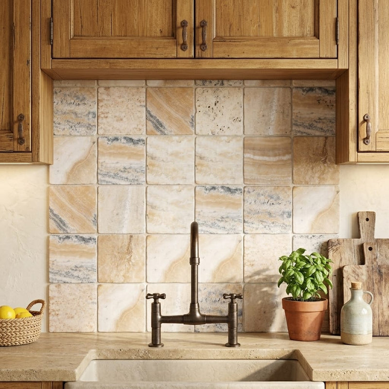 Latravonya Travertine 4x4 Tumbled Travertine Tile — Kitchen backsplash