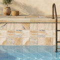 Latravonya Travertine 4x4 Tumbled Travertine Tile — Swimming Pool waterline