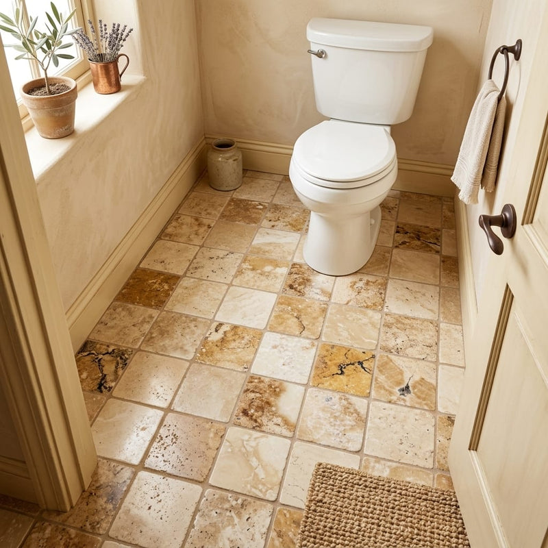 Latravonya Travertine 6x6 Tumbled Travertine Tile — Bathroom floor