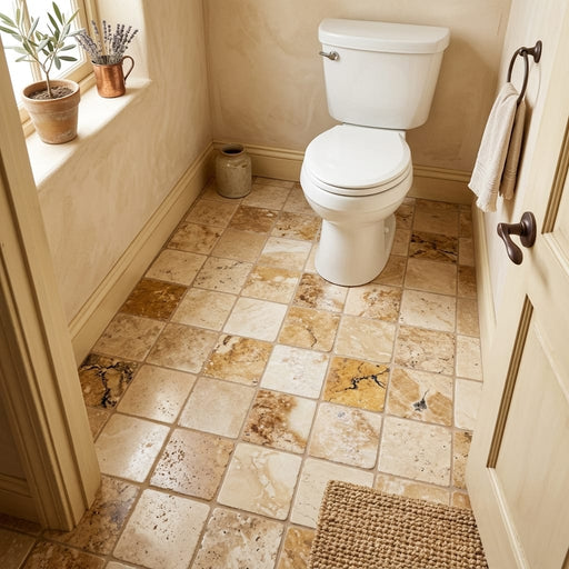 Latravonya Travertine 6x6 Tumbled Travertine Tile — Bathroom floor