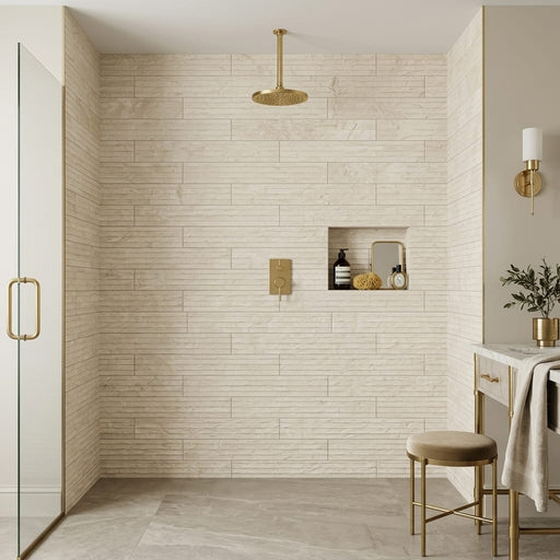 Latte Marble Tile 4x20 5/8 inch 4x24 — Bathroom shower wall