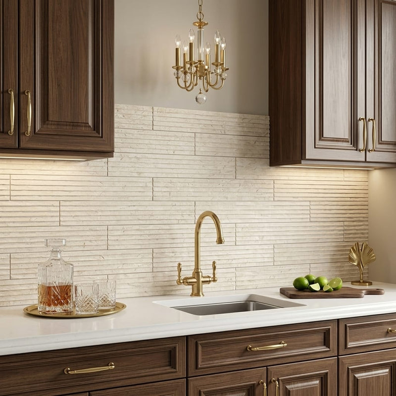 Latte Marble Tile 4x20 5/8 inch 4x24 — Wet Bar backsplash