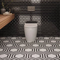 Le Cafe 2x4 Bevel Off Set Mesh Mount Black Gloss 11.75x11.5 Porcelain Mosaic