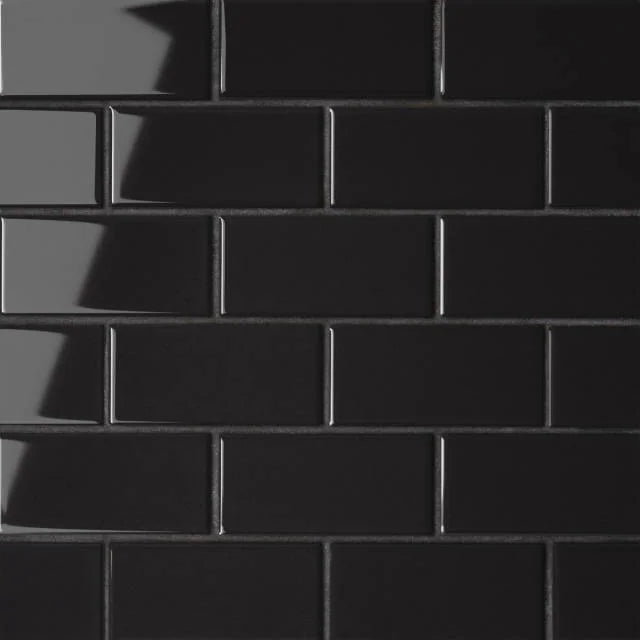 Le Cafe Black 11.75x11.5 2x4 Off Set Mesh Mount Gloss Glass Mosaic