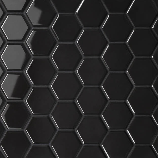 Le Cafe Black 12.75x11 Hexagon Gloss Glass Mosaic